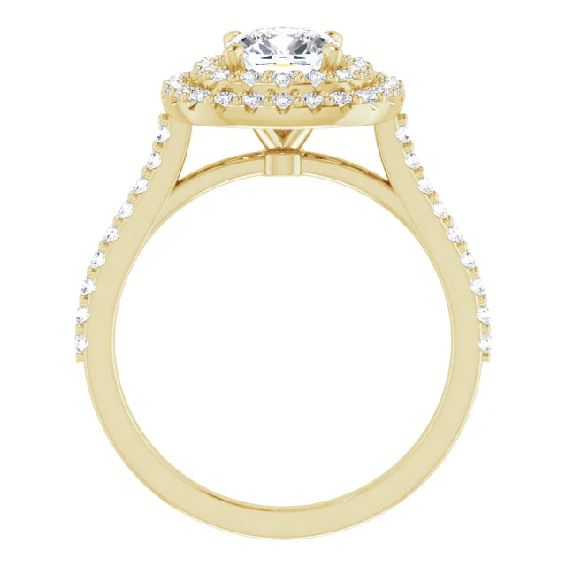 Cushion Double Halo Yellow Gold Moissanite Engagement Ring