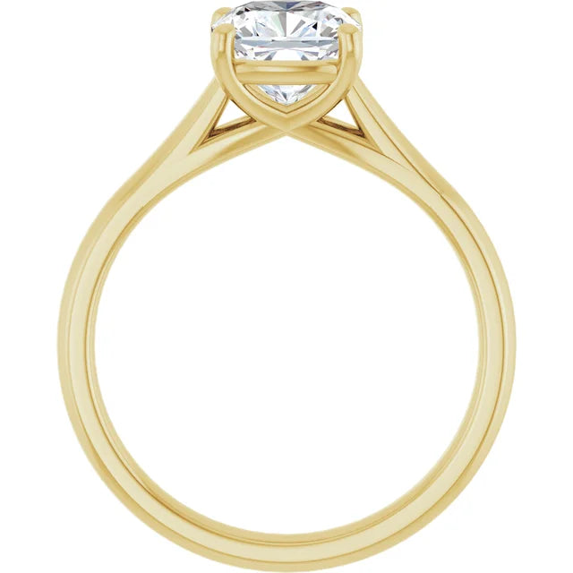 Four Claw Cushion Yellow Gold Solitaire Moissanite Engagement Ring