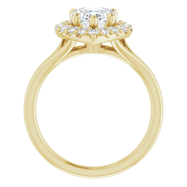 Heart Yellow Gold Halo Solitaire Split Band Moissanite Engagement
