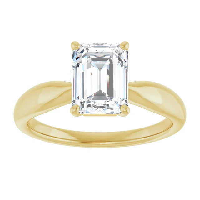 Emerald Yellow Gold Solitaire Moissanite Engagement Ring