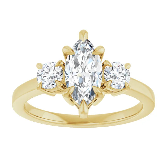 Marquise Yellow Gold Tri Stone Moissanite Engagement Ring