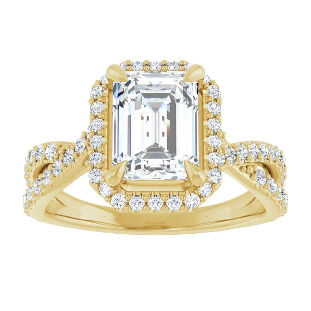 Emerald Twist Halo Style Engagement Ring