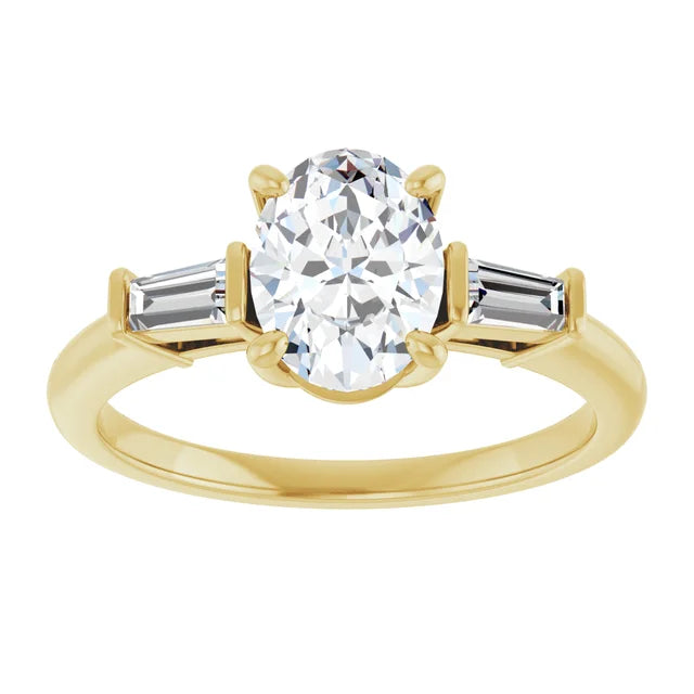 Oval Yellow Gold Baguette Accent Moissanite Engagement Ring