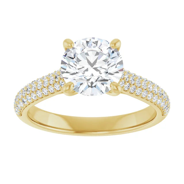 Round Brilliant Yellow Gold Pave Moissanite Engagement Ring