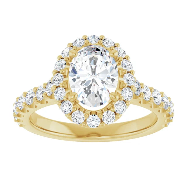 Oval Yellow Gold Halo Moissanite Engagement Ring