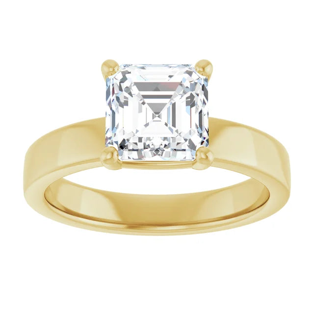Asscher Wide Band Solitaire Engagement Ring