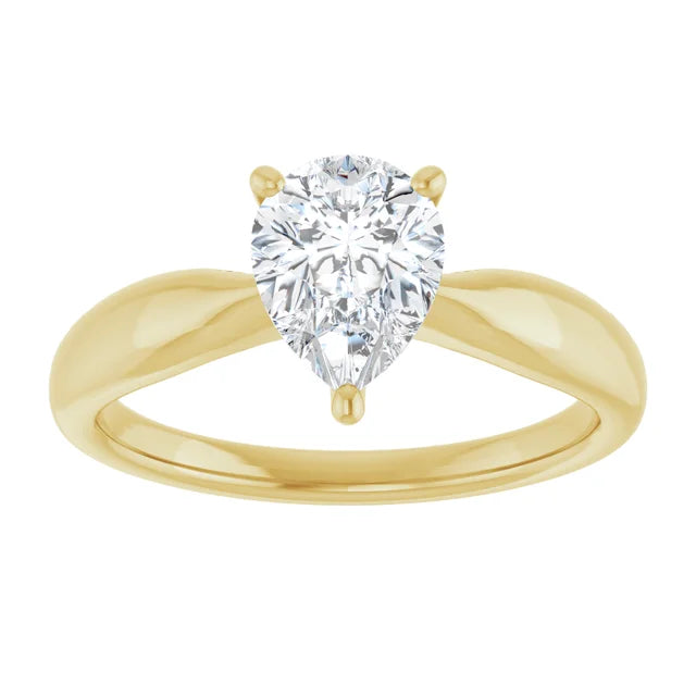 Pear Yellow Gold Solitaire Moissanite Engagement Ring