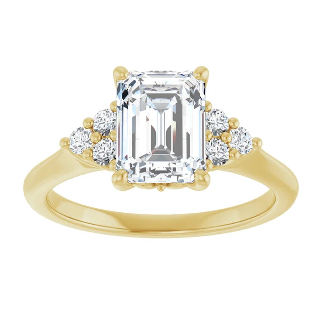 Emerald Yellow Gold Accent Style Moissanite Engagement Ring