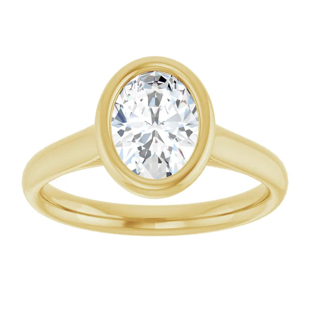 Oval Solitaire Yellow Gold Bezel Moissanite Engagement Ring