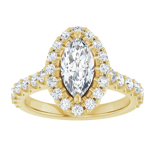Marquise Yellow Gold Halo Moissanite Engagement Ring