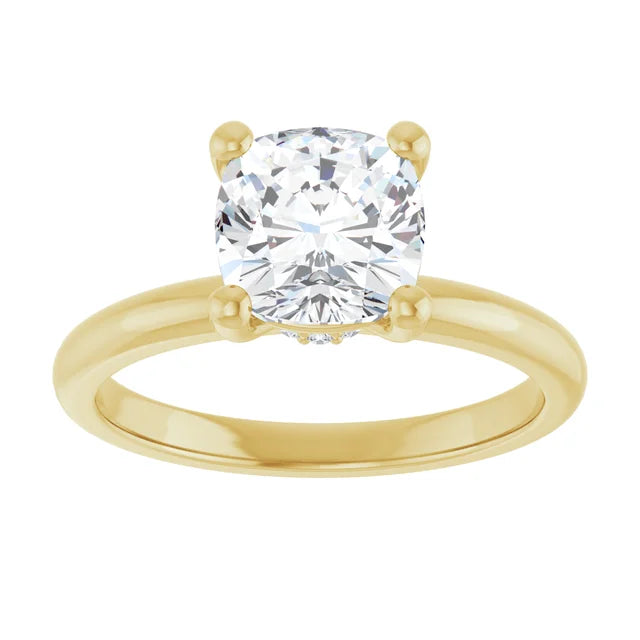 Cushion Low Hidden Halo Solitaire Engagement Ring