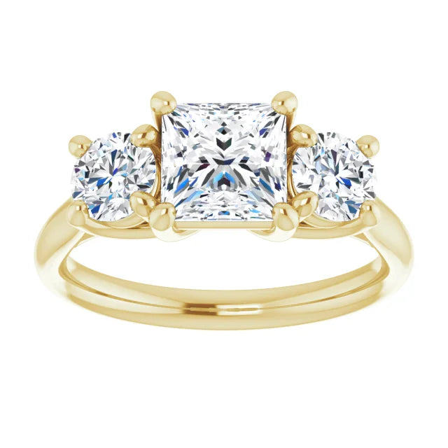 Princess Yellow Gold Tri Stone Moissanite Engagement Ring
