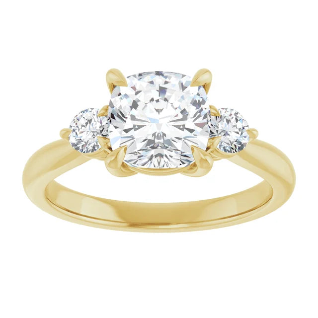 Cushion Yellow Gold Tri Stone Moissanite Engagement Ring