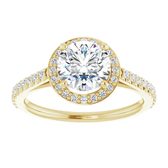 Round Brilliant Yellow Gold Halo Moissanite Engagement Ring