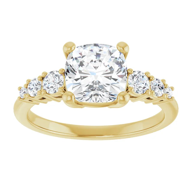 Cushion Multi Stone Accent Style Engagement Ring