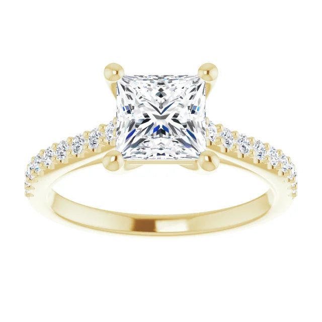 Princess Yellow Gold Pave Style Moissanite Engagement Ring