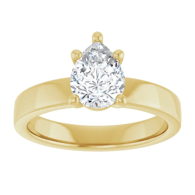 Pear Wide Band Solitaire Engagement Ring
