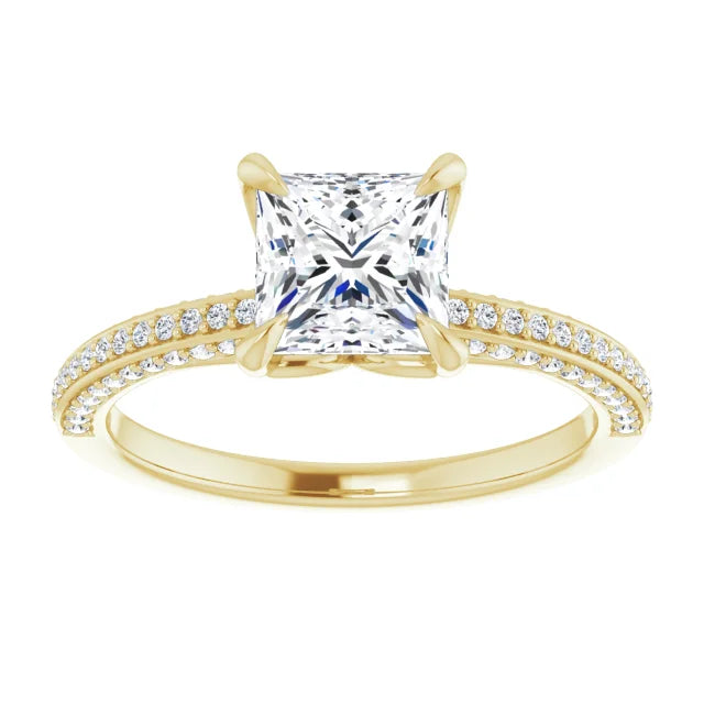 Princess Yellow Gold Pave Moissanite Engagement Ring