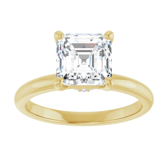 Asscher Yellow Gold Solitaire Moissanite Engagement Ring