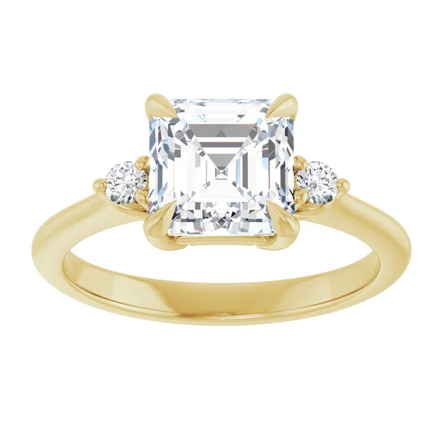 Asscher Yellow Gold Accent Moissanite Engagement Ring