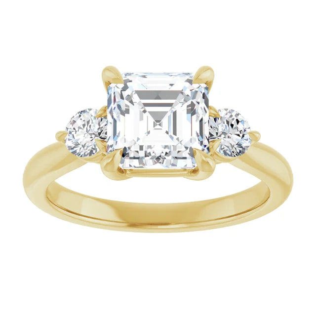 Asscher Yellow Gold Tri Stone Moissanite Engagement Ring