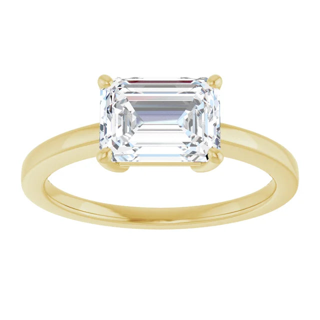 Emerald Yellow Gold Solitaire Moissanite Engagement Ring