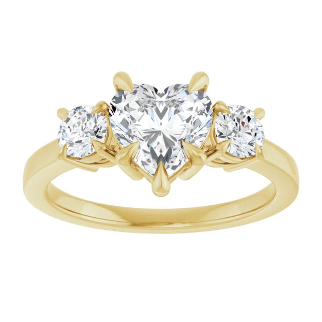Heart Yellow Gold Tri Stone Moissanite Engagement Ring