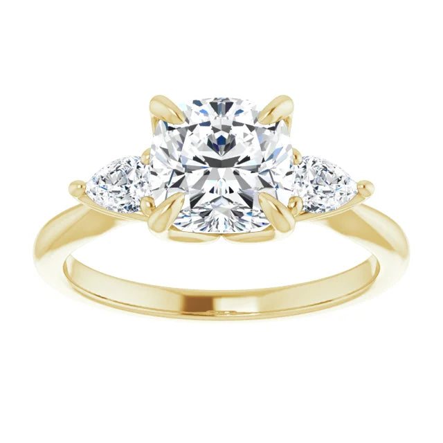 Cushion Yellow Gold Tri Stone Moissanite Engagement Ring