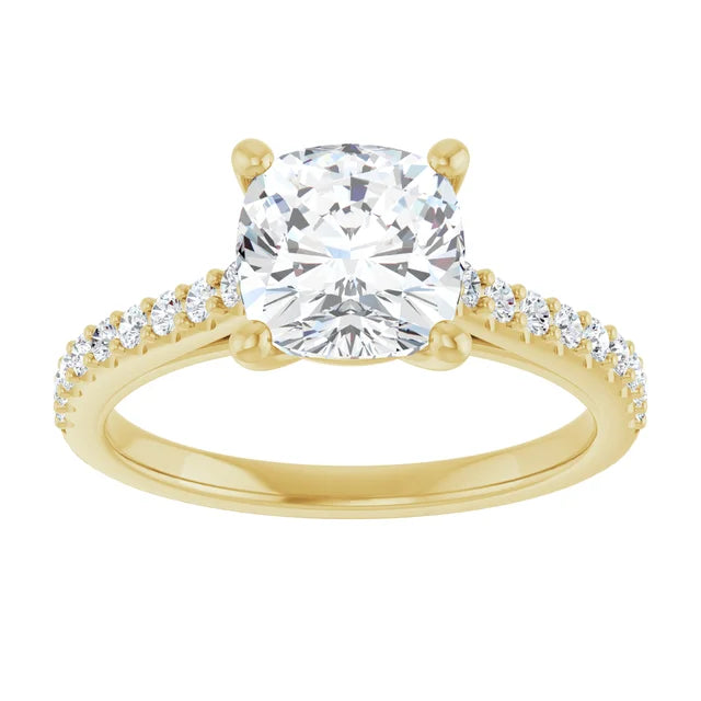 Cushion Yellow Gold Pave Style Moissanite Engagement Ring