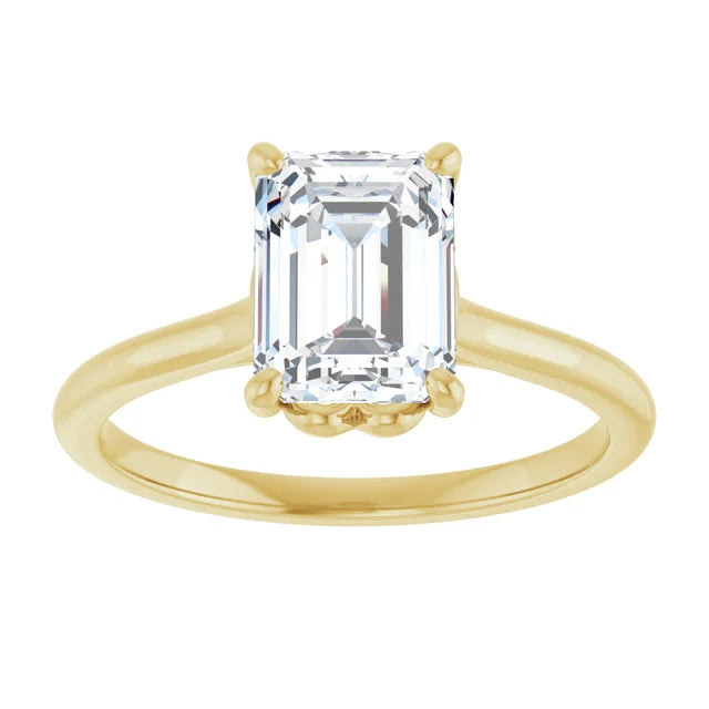 Emerald Yellow Gold Four Claw Solitaire Moissanite Engagement Ring