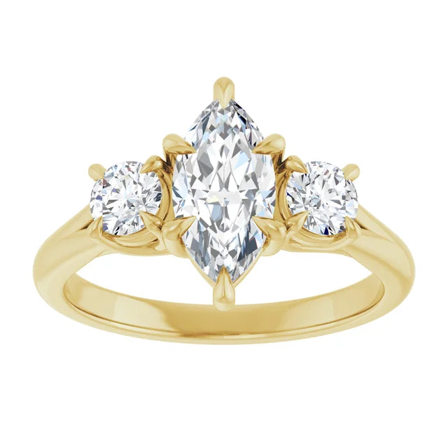Marquise Yellow Gold Tri Stone Moissanite Engagement Ring