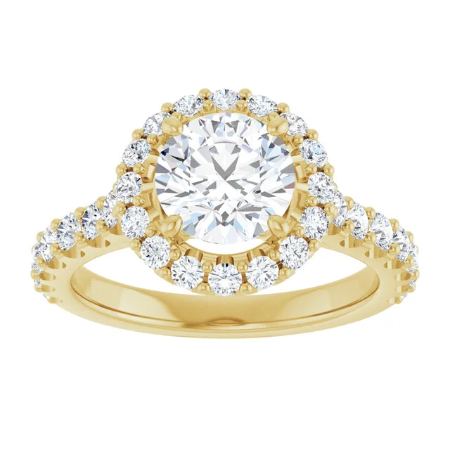 Round Brilliant Yellow Gold Halo Moissanite Engagement Ring