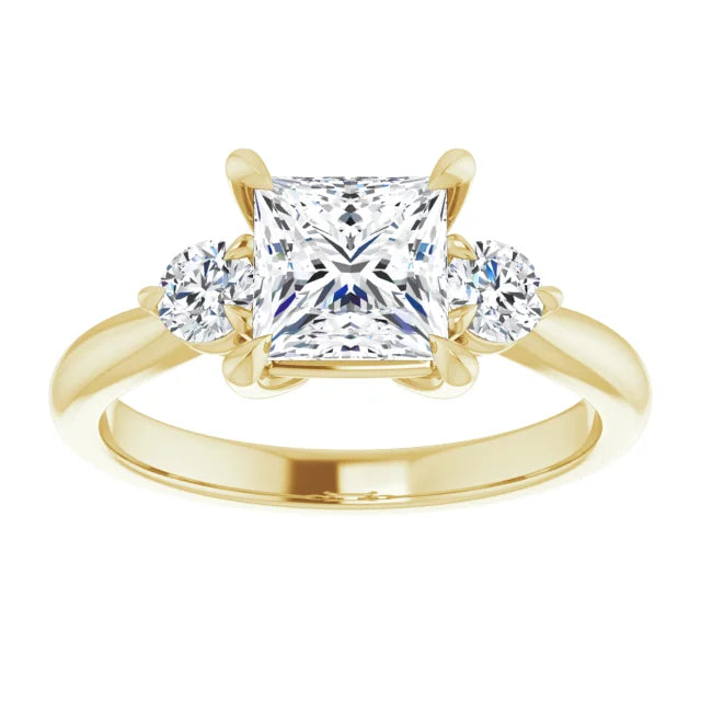 Princess Yellow Gold Tri Stone Moissanite Engagement Ring