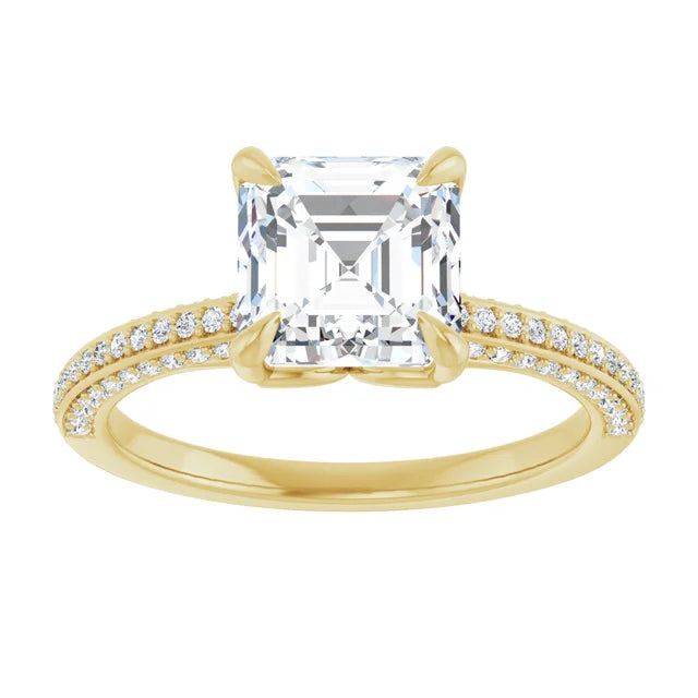 Asscher Yellow Gold Pave Moissanite Engagement Ring