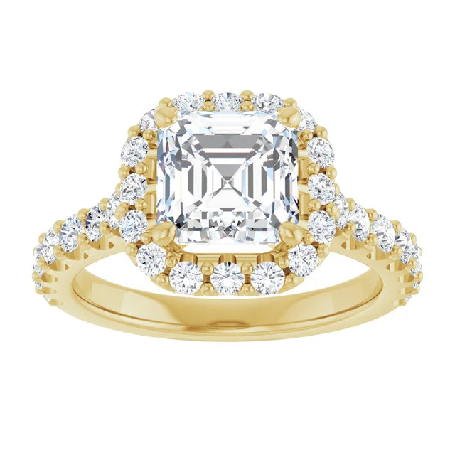 Asscher Yellow Gold Halo Moissanite Engagement Ring