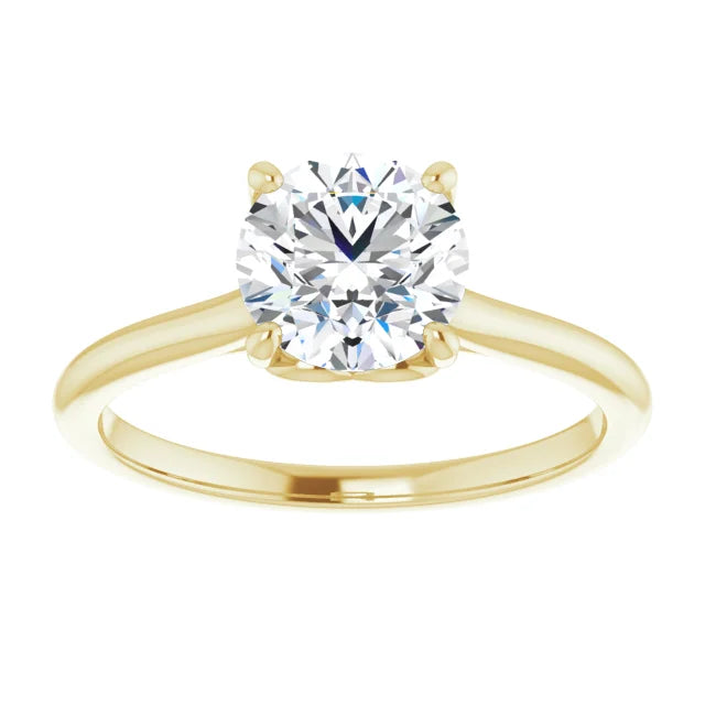 Round Brilliant Yellow Gold Four Claw Solitaire Moissanite Engagement Ring