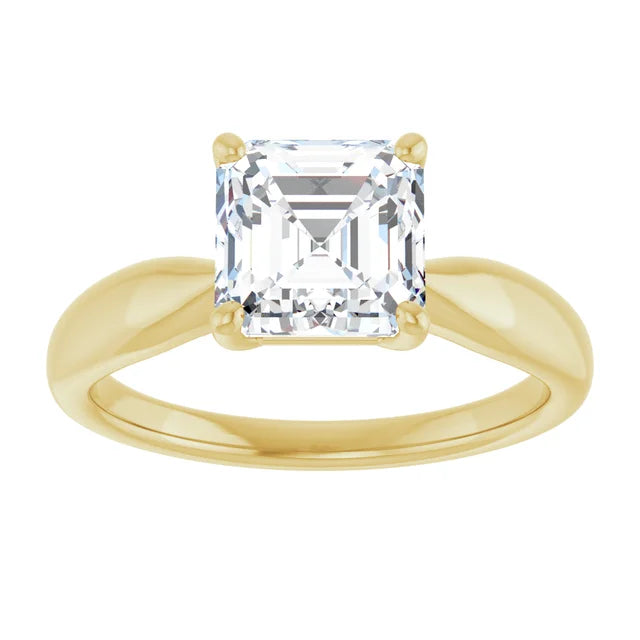 Asscher Yellow Gold Solitaire Moissanite Engagement Ring