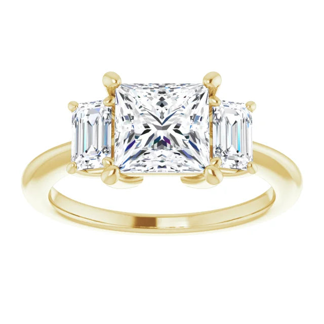 Princess Yellow Gold Tri Stone Moissanite Engagement Ring