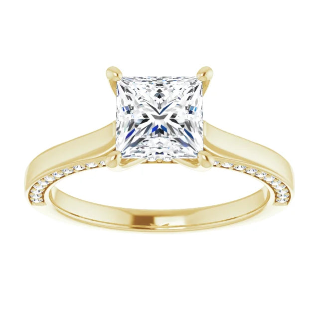 Princess Yellow Gold Solitaire Moissanite Engagement Ring