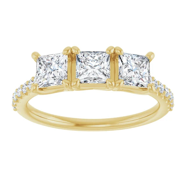 Princess Tri -Stone Style Engagement Ring