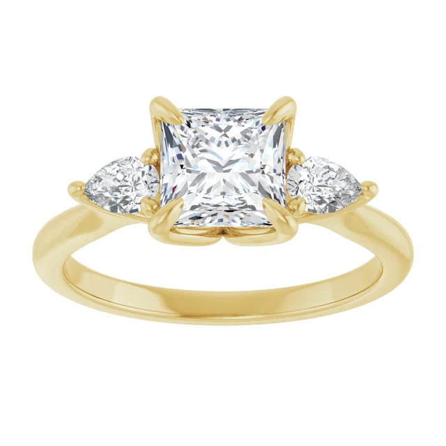 Princess Yellow Gold Tri Stone Moissanite Engagement Ring