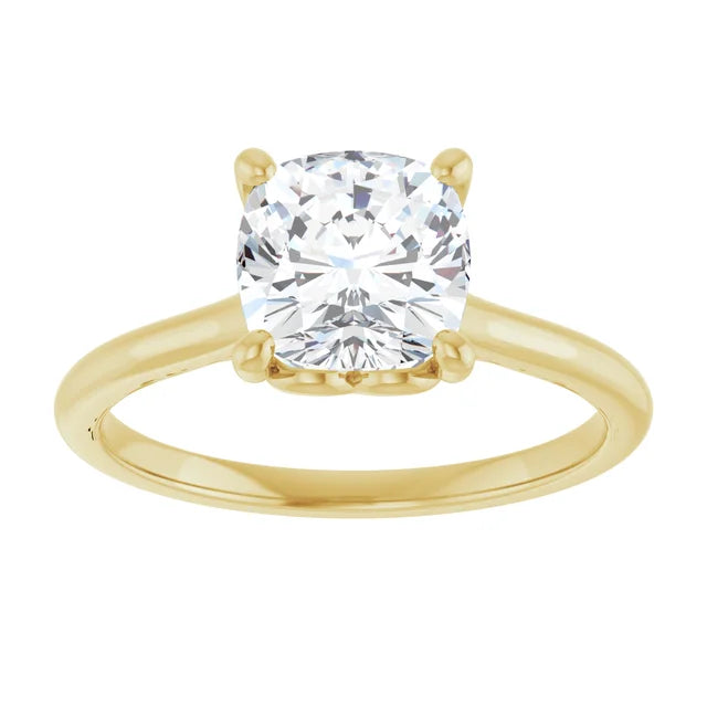 Cushion Yellow Gold Four Claw Solitaire Moissanite Engagement Ring