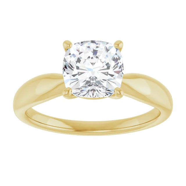 Cushion Yellow Gold Solitaire Moissanite Engagement Ring