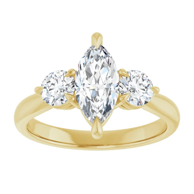 Marquise Yellow Gold Tri Stone Moissanite Engagement Ring