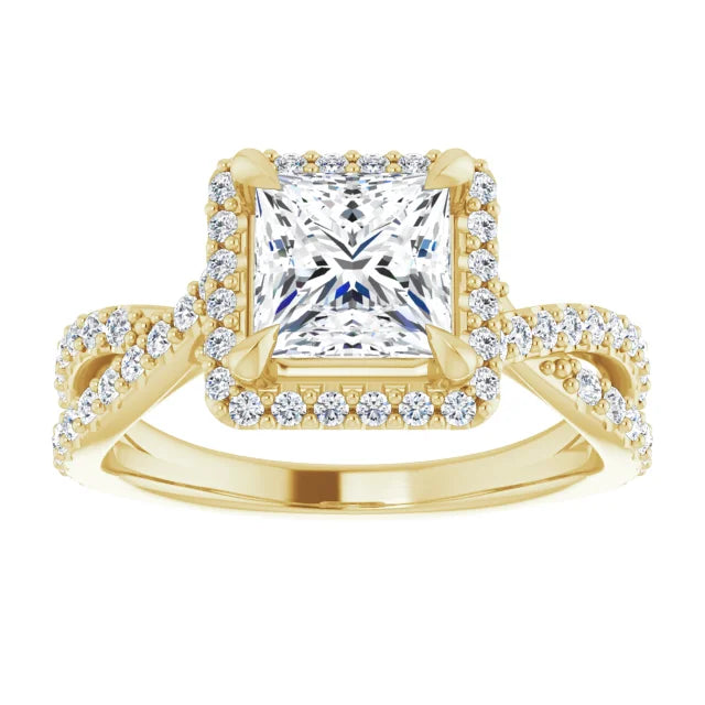 Princess Twist Halo Style Engagement Ring