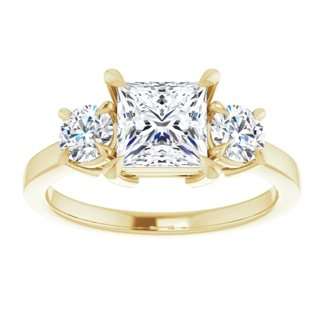 Princess Yellow Gold Tri Stone Moissanite Engagement Ring