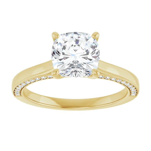Cushion Solitaire & Hidden Diamond Band Engagement Ring