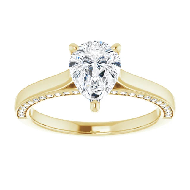 Pear Yellow Gold Solitaire Moissanite Engagement Ring