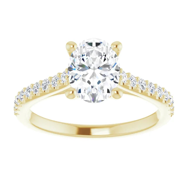 Oval Yellow Gold Pave Style Moissanite Engagement Ring