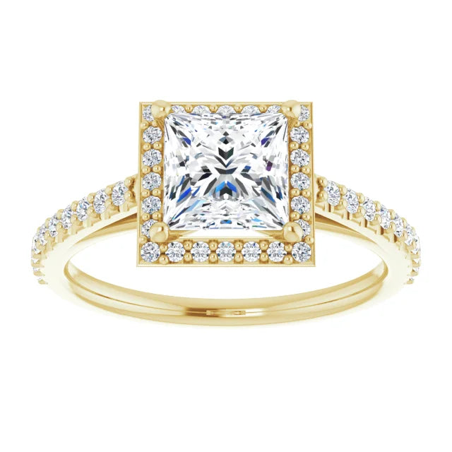 Princess Yellow Gold Halo Moissanite Engagement Ring